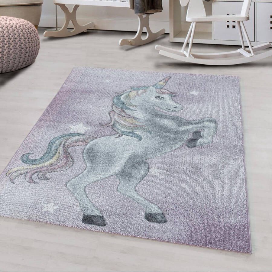 decor24-AY Vrolijk kinderkamer vloerkleed Funny Unicorn violet 80x150 cm