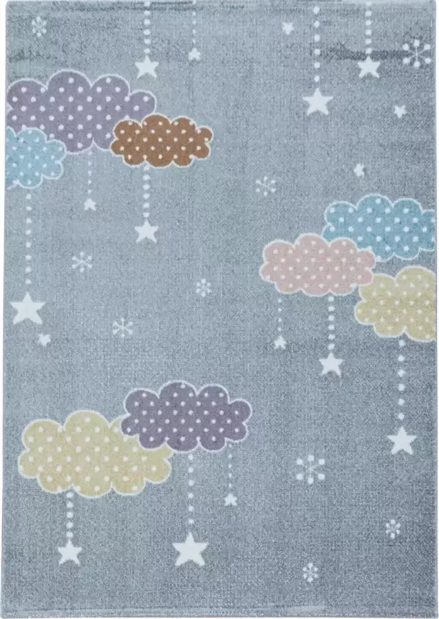 Decor24-AY Vrolijk kinderkamer vloerkleed Lucky Clouds grijs 120x170 cm