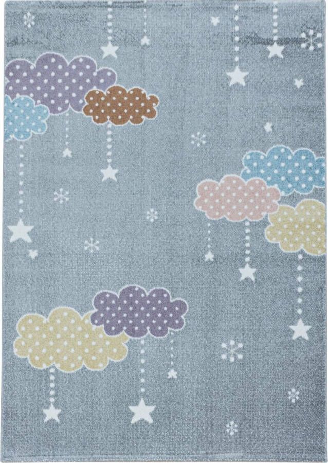 Decor24-AY Vrolijk kinderkamer vloerkleed Lucky Clouds grijs 160x230 cm