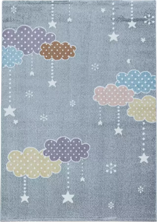 Decor24-AY Vrolijk kinderkamer vloerkleed Lucky Clouds grijs 200x290 cm