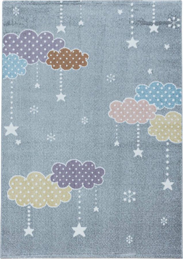 decor24-AY Vrolijk kinderkamer vloerkleed Lucky Clouds grijs 80x150 cm