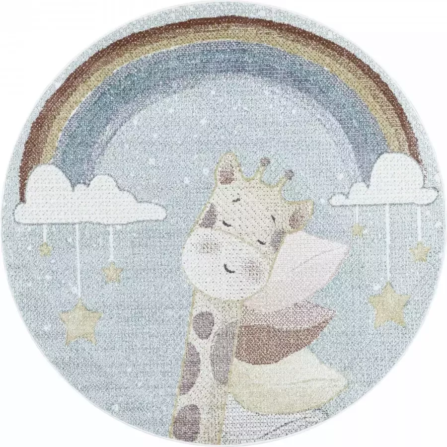 Decor24-AY Vrolijk kinderkamer vloerkleed Lucky Giraffe rond 160x160 cm