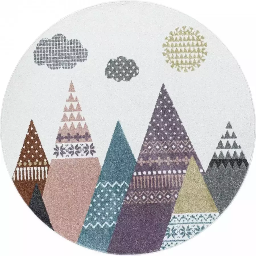 Decor24-AY Vrolijk kinderkamer vloerkleed Lucky Mountains rond 160x160 cm