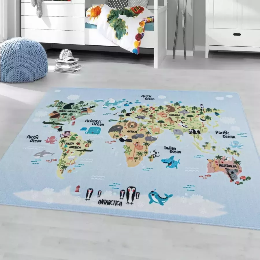 Decor24-AY Vrolijk kinderkamer vloerkleed Play The World 120x170 cm