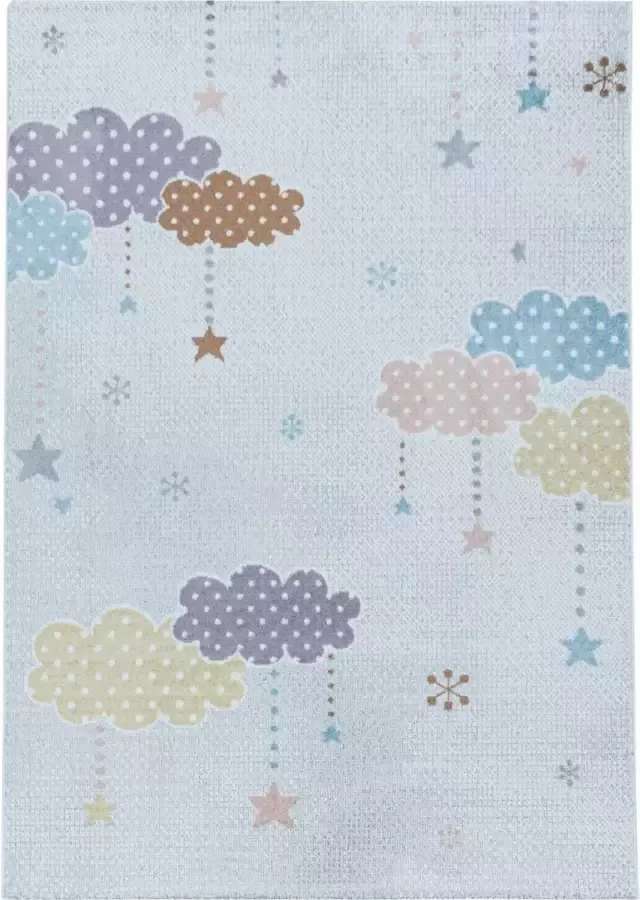 Decor24-AY Vrolijk kinderkamervloerkleed Lucky Clouds lichtgrijs 80x150 cm