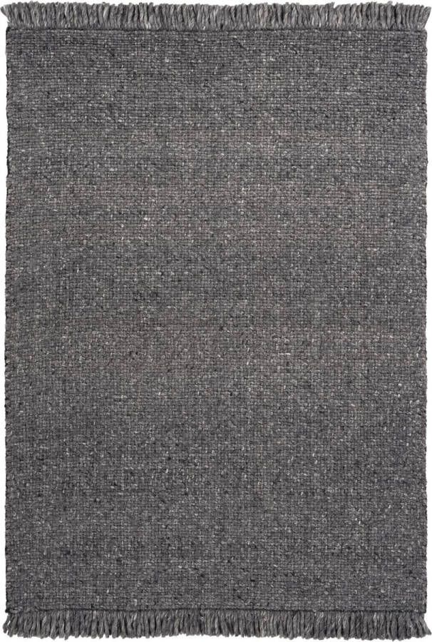 Decor24-OB Handgeweven laagpolig vloerkleed Eskil Wol Antraciet 120x170 cm