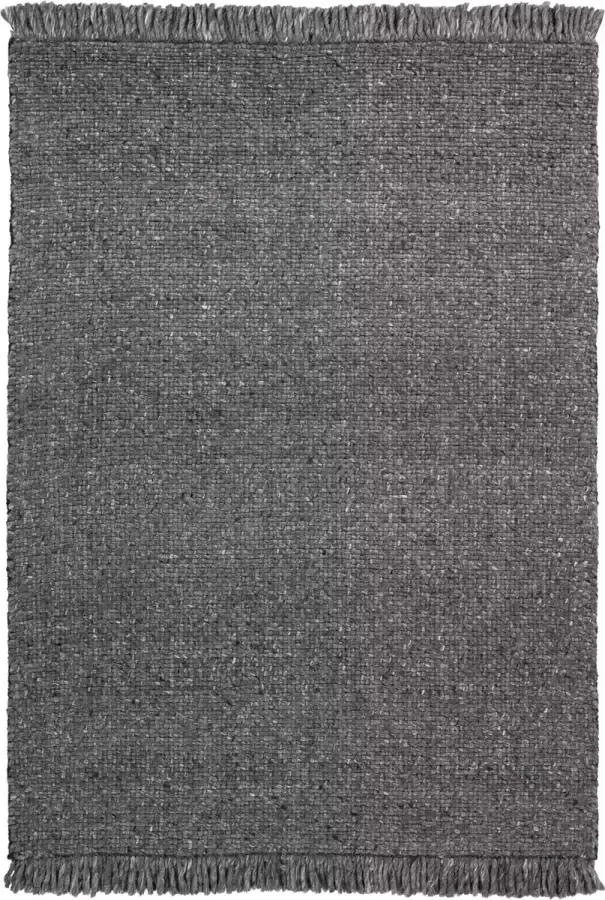 Decor24-OB Handgeweven laagpolig vloerkleed Eskil Wol Antraciet 140x200 cm