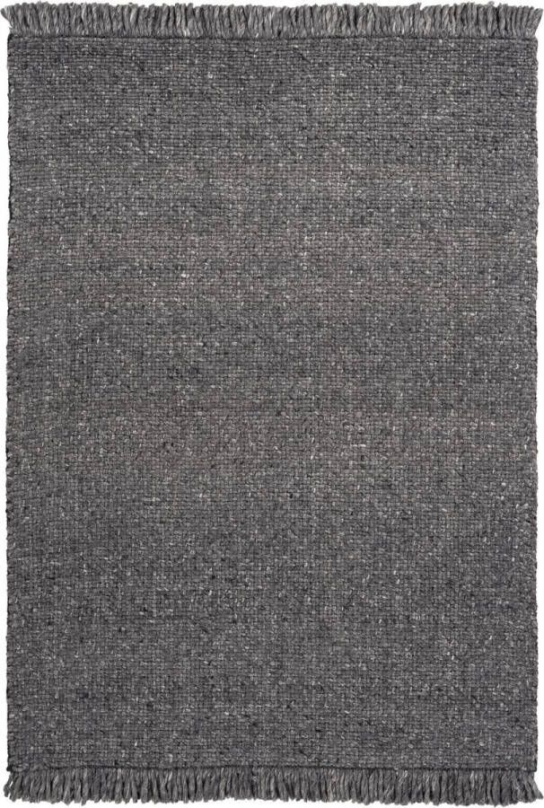 Decor24-OB Handgeweven laagpolig vloerkleed Eskil Wol Antraciet 160x230 cm