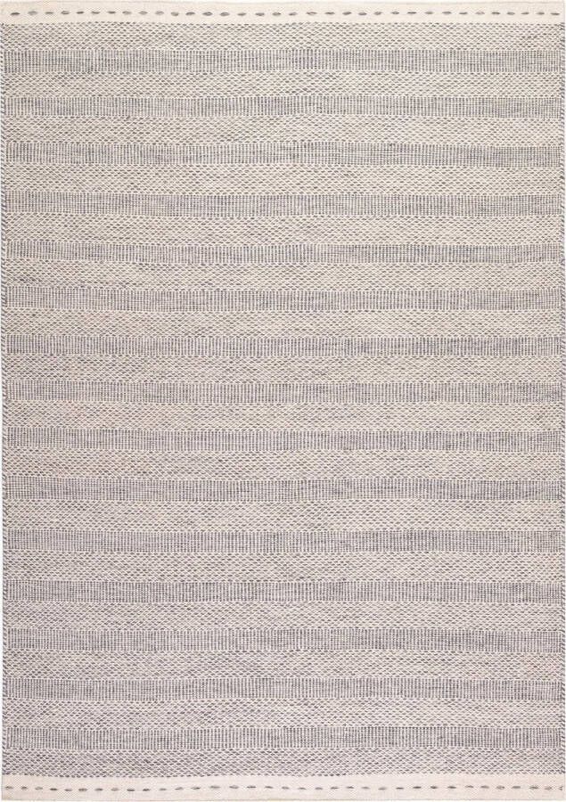 Decor24-OB Handgeweven laagpolig vloerkleed Jaipur Wol Zilver 140x200 cm