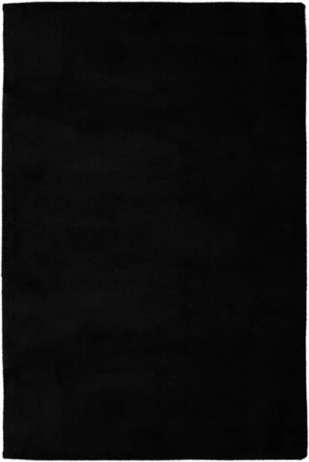Decor24-OB Handgeweven zacht en effen vloerkleed Cha zwart 80x150 cm