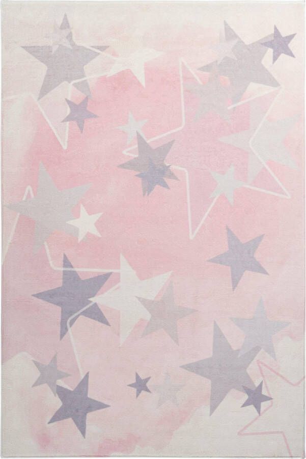 Decor24-OB Modern kinderkamer-vloerkleed Stars Roze 120x170 cm