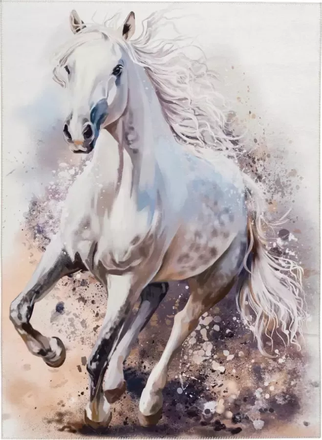 Decor24-OB Vloerkleed kinder- en tienerkamer Paard White horse 160x230 cm