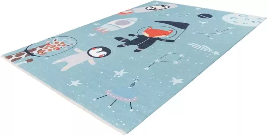 Decor24-OB Wasbaar kinderkamer vloerkleed Greta Space Blue 70% katoen 115x170 cm