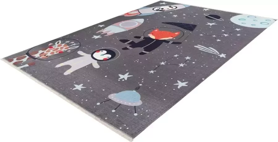 Decor24-OB Wasbaar kinderkamer vloerkleed Greta Space Grey 70% katoen 115x170 cm