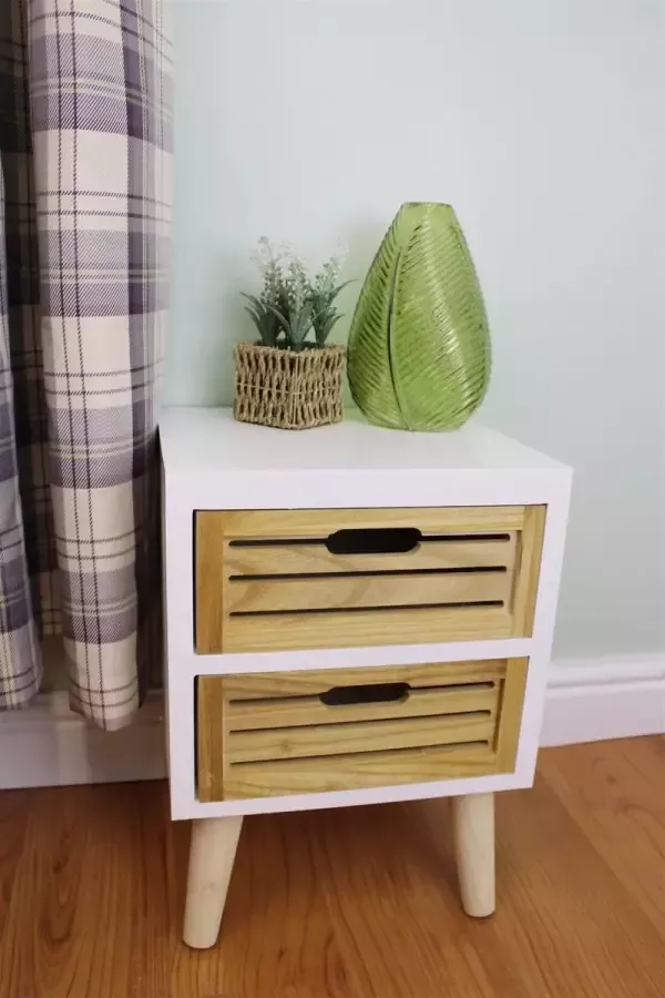 Decoraza Bijzettafel Sidetable Nachtkastje Wit Modern Hout Ladekastje Ladenkastje