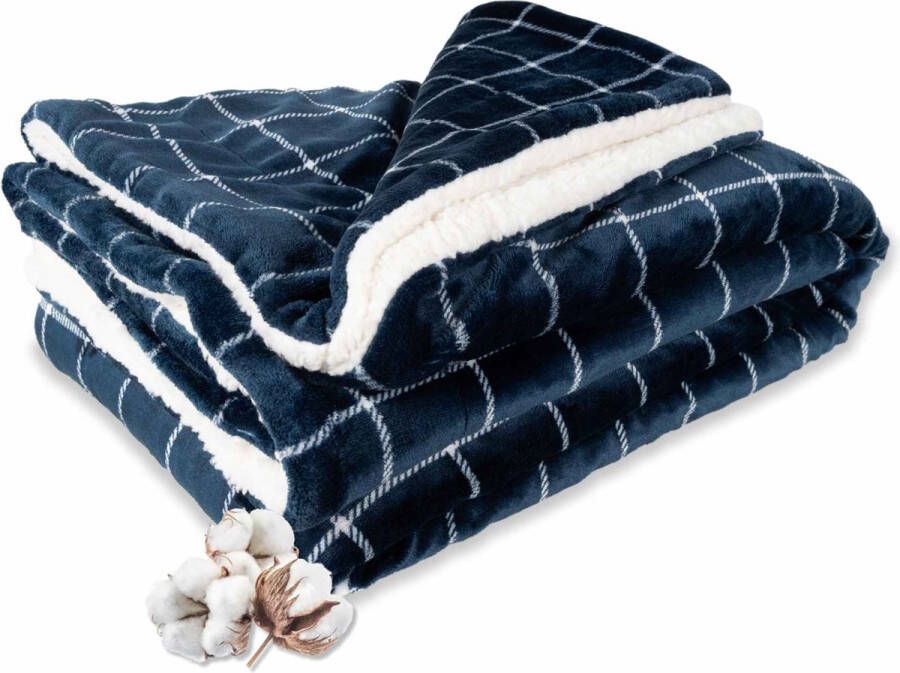 DecoSence Fleece deken 150x200 cm Fleece Plaid Plaids Blauw Navy Ruit Grand Foulard Bank - Foto 2