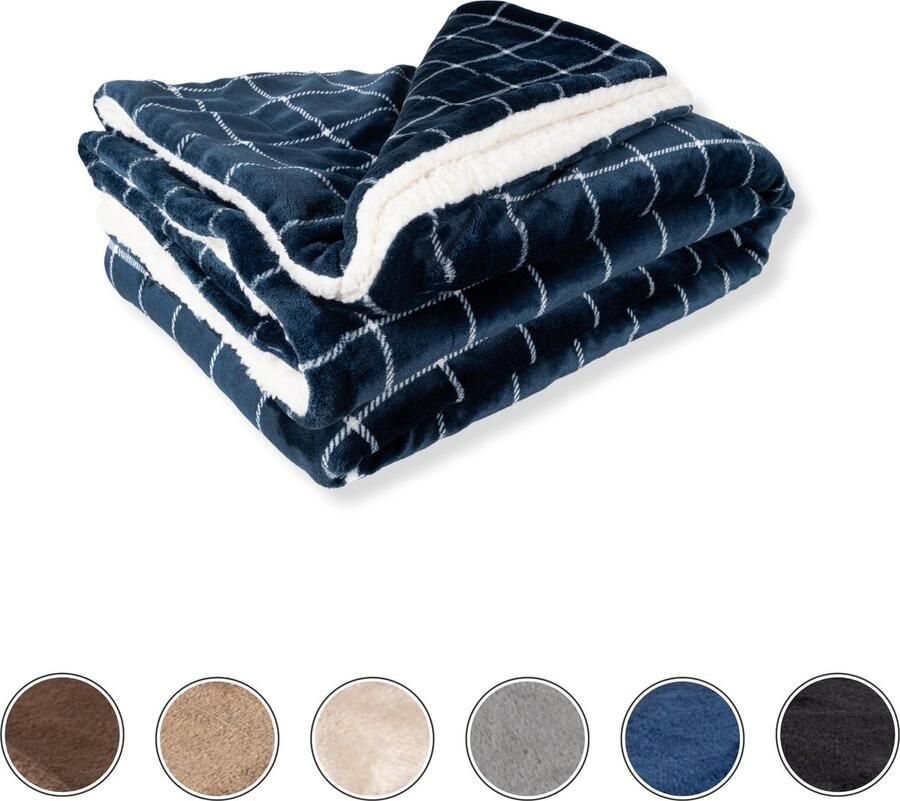 DecoSence Fleece deken 150x200 cm Fleece Plaid Plaids Blauw Navy Ruit Grand Foulard Bank - Foto 2