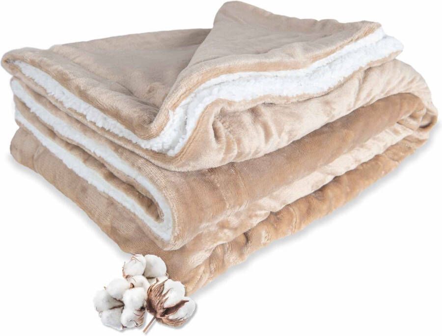 DecoSence Fleece deken 150x200 cm Fleece Plaid Plaids Ecru Beige Grand Foulard Bank Extra Dik