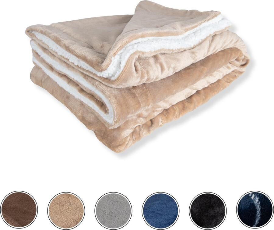 DecoSence Fleece deken 150x200 cm Fleece Plaid Plaids Ecru Beige Grand Foulard Bank Extra Dik - Foto 2