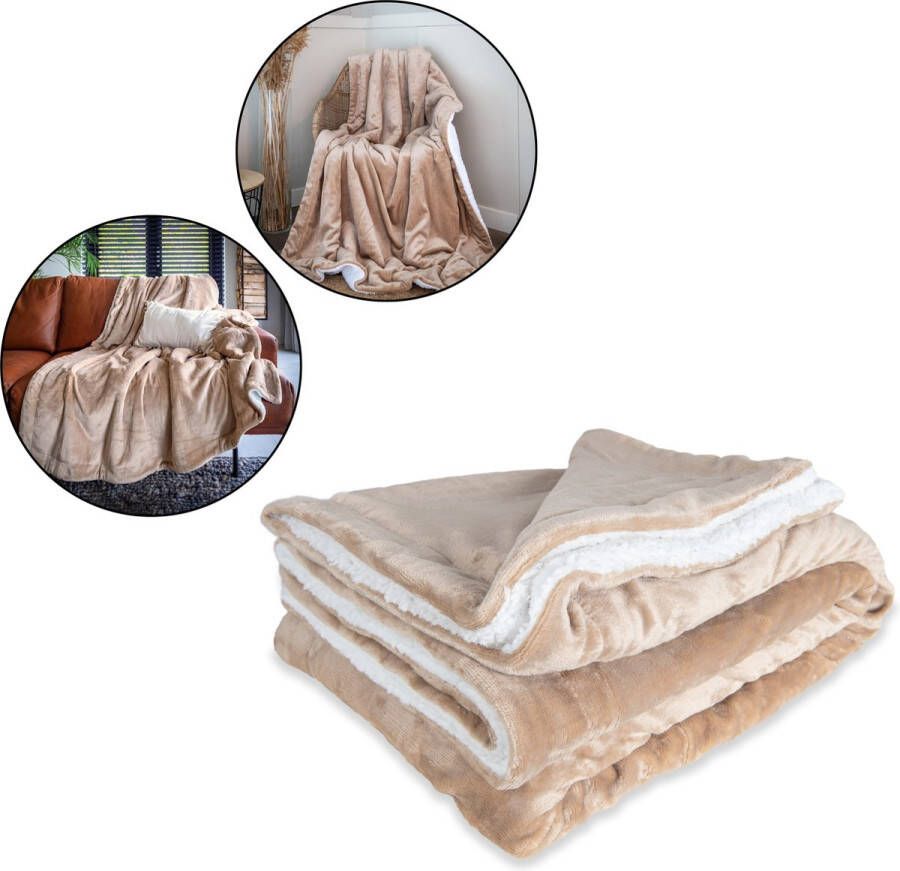 DecoSence Fleece deken 150x200 cm Fleece Plaid Plaids Ecru Beige Grand Foulard Bank Extra Dik