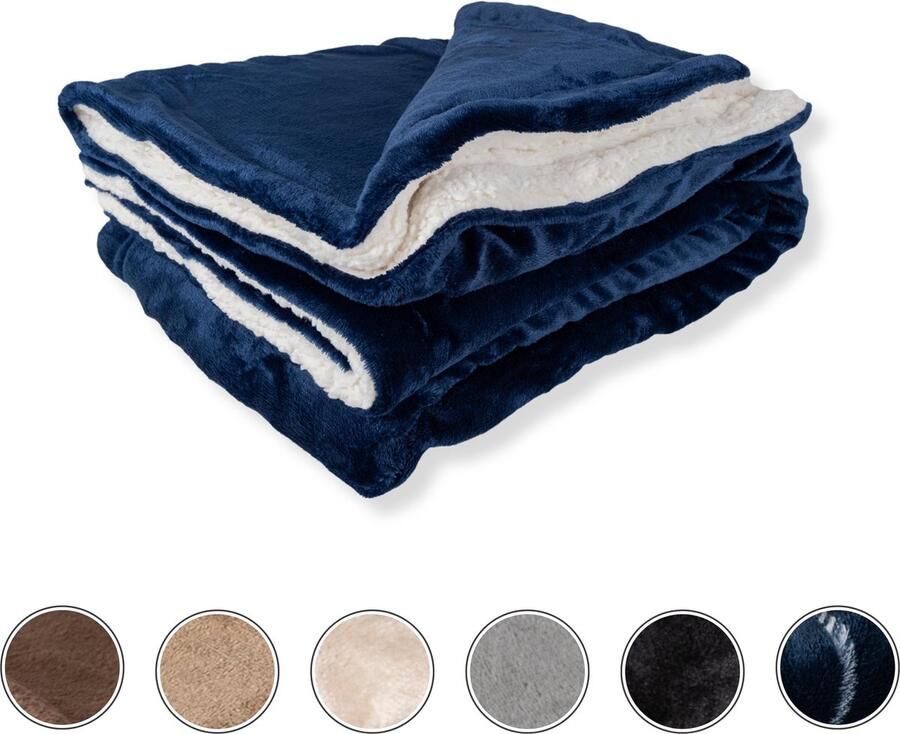 DecoSence Fleece deken 150x200 cm Fleece Plaid Plaids Kobalt Blauw Navy Grand Foulard Bank- Extra Dik - Foto 3