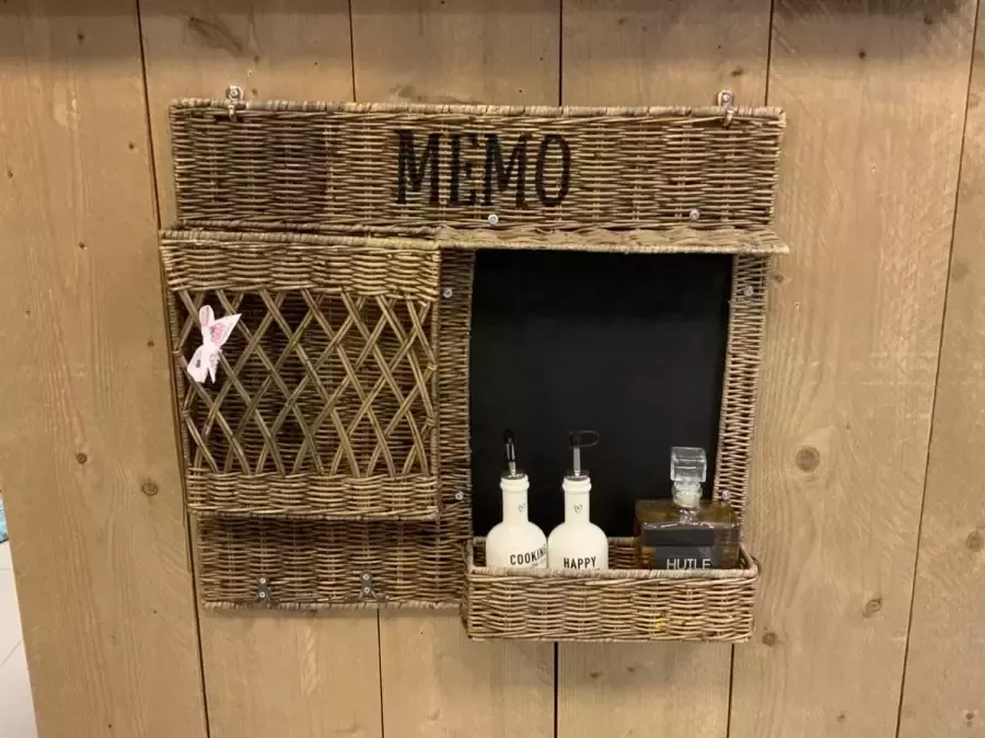 Decoshoppen.nl Riet Krijtbord Memo Wandrek Rattan Rieten keuken opberger Keuken Haakjes Krijtbord