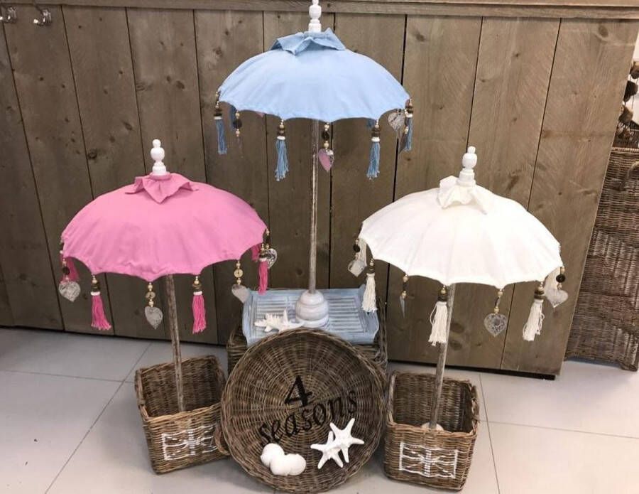 Decoshoppen.nl Parasol Blauw Bali parasol H92cm Decoratie parasol Tafelparasol Bali Ibiza Tafel parasol Licht Blauw