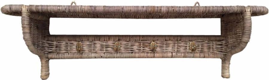 Decoshoppen.nl Rieten Kapstok H4 4 haken 100 cm kapstok met leg plank