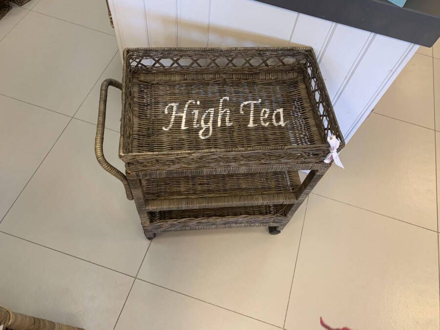 Decoshoppen.nl Rieten Thee Kar Bijzet tafel Rieten tafel Butler kar Opberg kar landelijk Riet Rotan