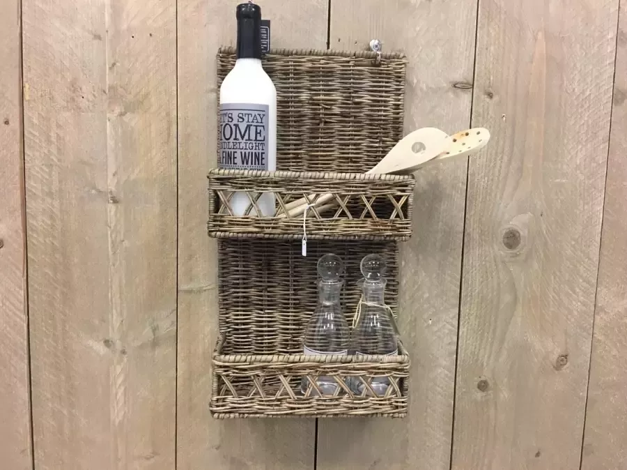Decoshoppen.nl Wandrek riet Wall Decoration Wand decoratie Rattan Opberg plank Wandrek Rieten Opberg Keuken Badkamer