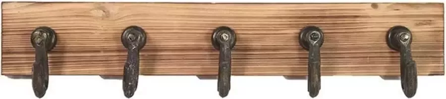 Decostar Kapstok 5 haaks Metaal Bruin 60cm Hout Wand Industrieel
