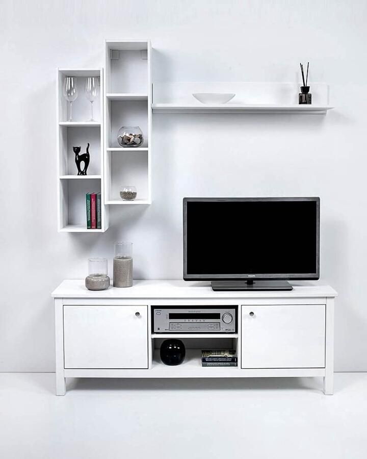 Decothuis Havuun Vesa: zwevende wandplank grenen wit 3-vakken