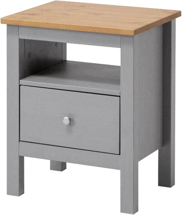 Decothuis Havuun Vesa nachtkastje grenen hout grijs naturel 1 lade & open vak Scandinavisch design