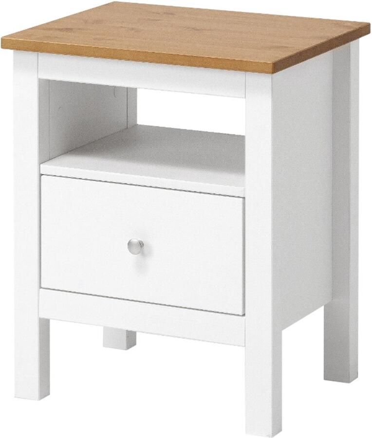 Decothuis Havuun Vesa nachtkastje grenen hout wit naturel 1 lade & open vak Scandinavisch design