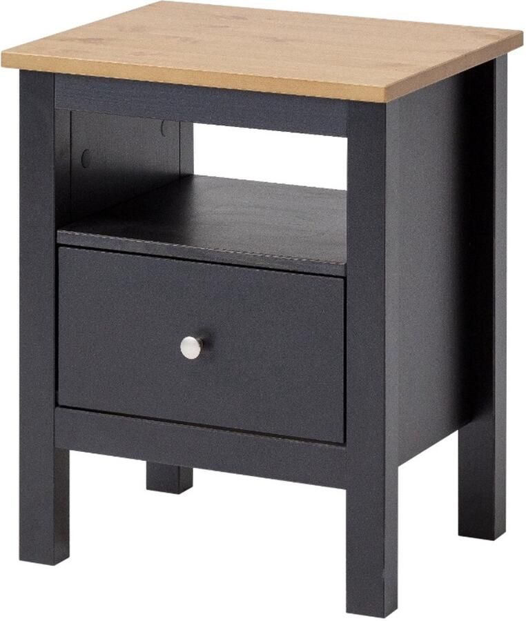 Decothuis Havuun Vesa nachtkastje grenen hout zwart naturel 1 lade & open vak Scandinavisch design