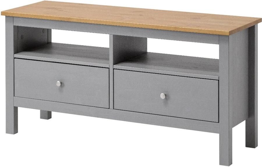 Decothuis Havuun Vesa TV-meubel grenen – 110 cm breed – 2 lades & open vak – grijs houtkleur – Scandinavisch design