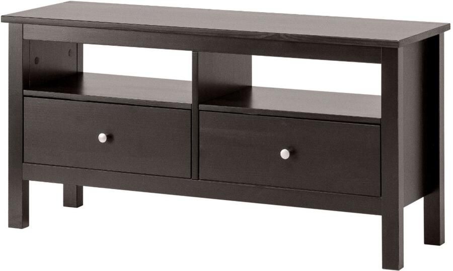 Decothuis TV kast van massief grenen hout Zwart 110 cm breed 2 lades en open vak scandinavisch design