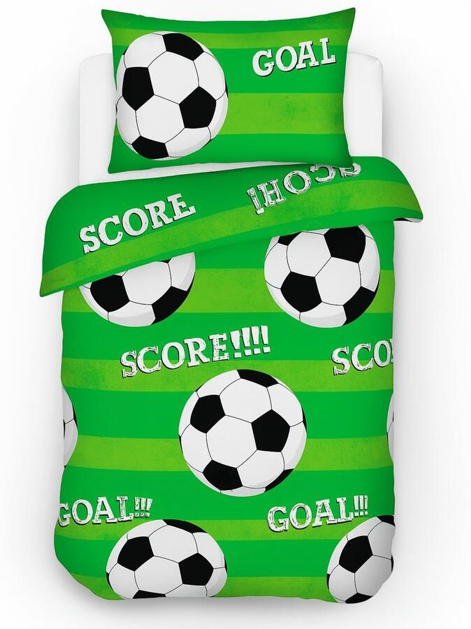 Decoware Peuter Dekbedovertrek Voetbal Peuterbed (120x150 cm + Kussensloop 40x60 cm) Dekbed Overtrek Goal 100% Katoen Voor Juniorbed Dubbelzijdig Design