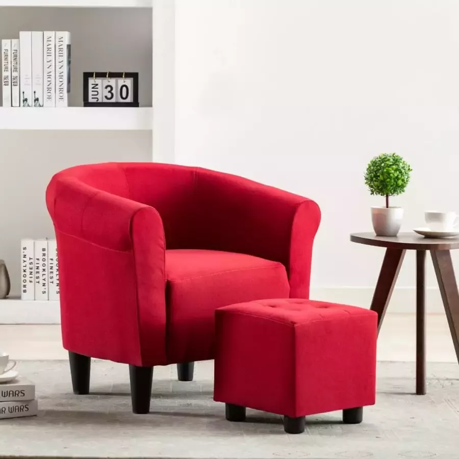 Decoways 2-delige Fauteuilset met hocker stof wijnrood