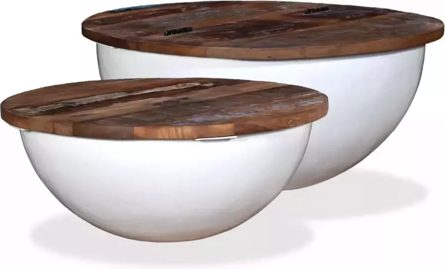 Decoways 2-delige Salontafelset komvormig massief gerecycled hout wit