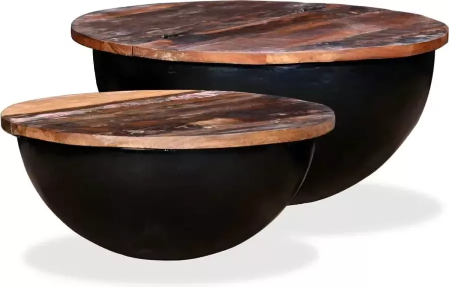 Decoways 2-delige Salontafelset komvormig massief gerecycled hout zwart