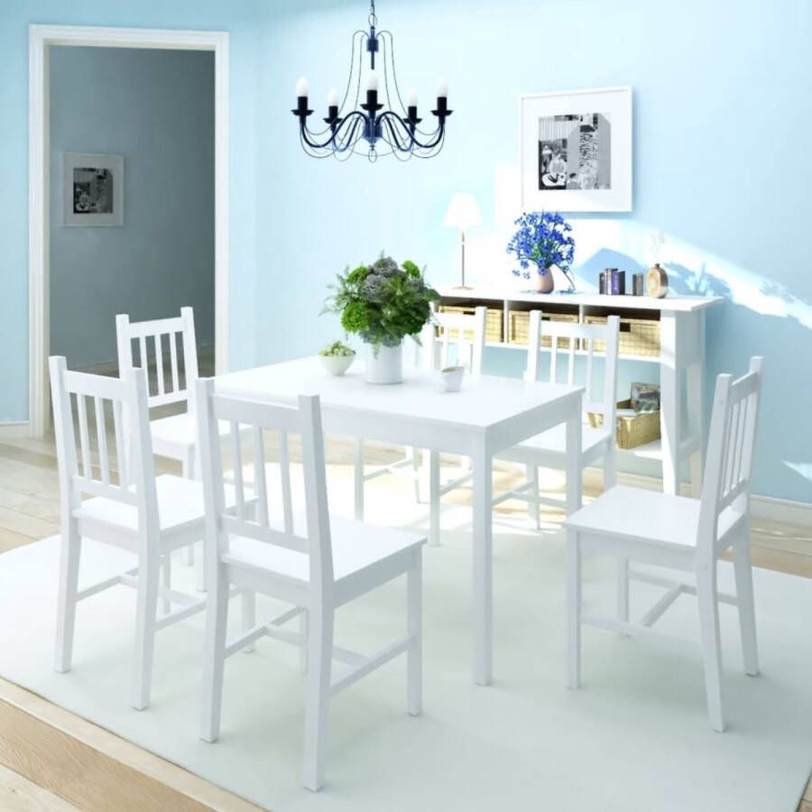 Decoways 7-delige Eetkamerset grenenhout wit