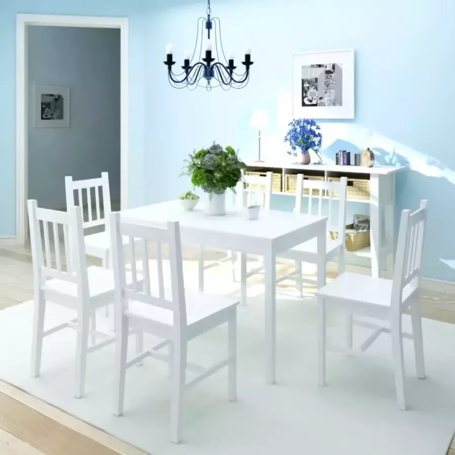 Decoways 7-delige Eetkamerset grenenhout wit