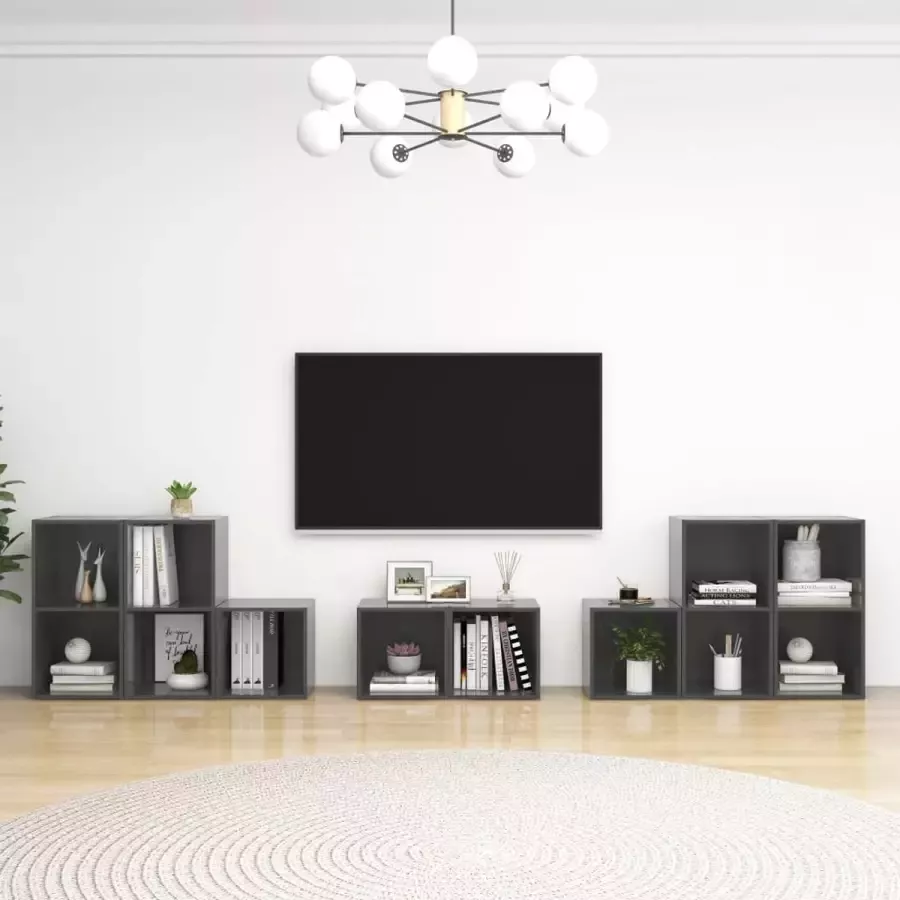 Decoways 8-delige Tv-meubelset spaanplaat hoogglans grijs