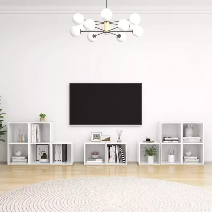 Decoways 8-delige Tv-meubelset spaanplaat hoogglans wit