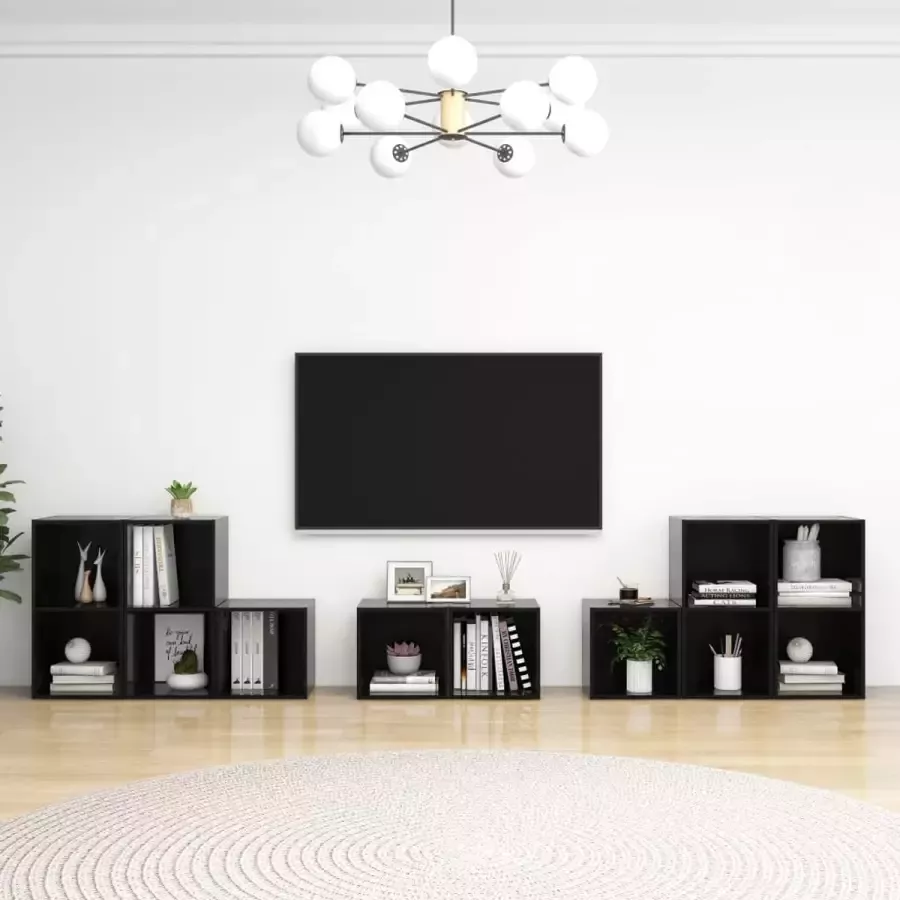 Decoways 8-delige Tv-meubelset spaanplaat hoogglans zwart