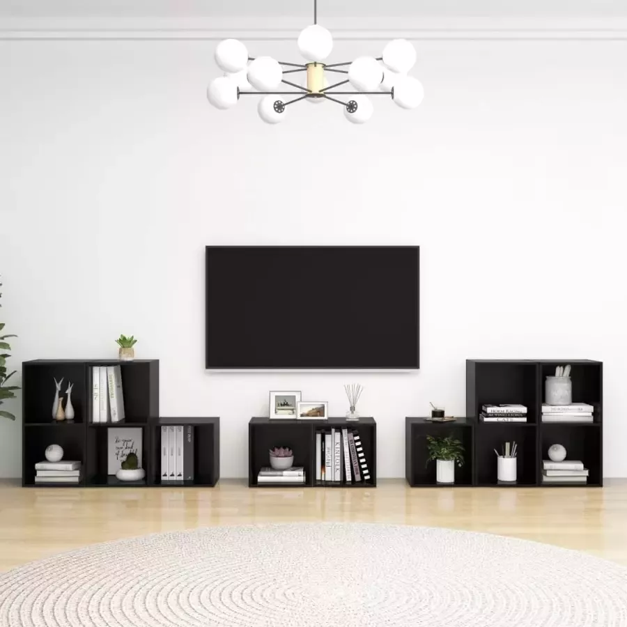 Decoways 8-delige Tv-meubelset spaanplaat zwart