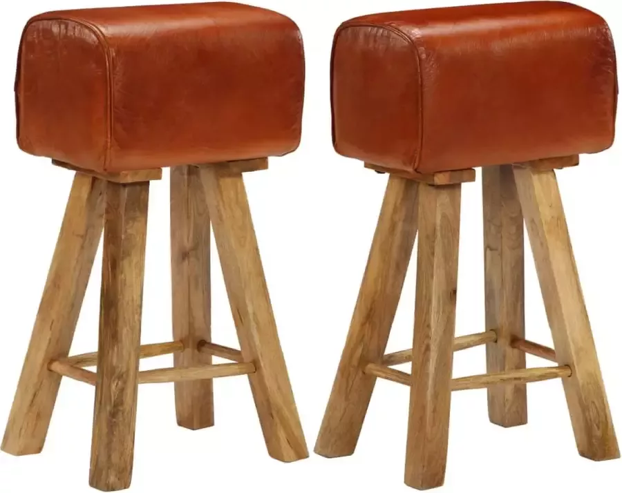 Decoways Barstoelen 2 stuks echt leer en massief mangohout