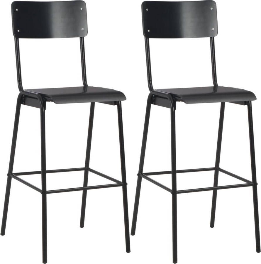 Decoways Barstoelen 2 stuks massief multiplex staal zwart