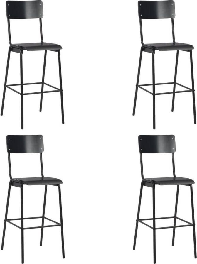 Decoways Barstoelen 4 stuks massief multiplex staal zwart